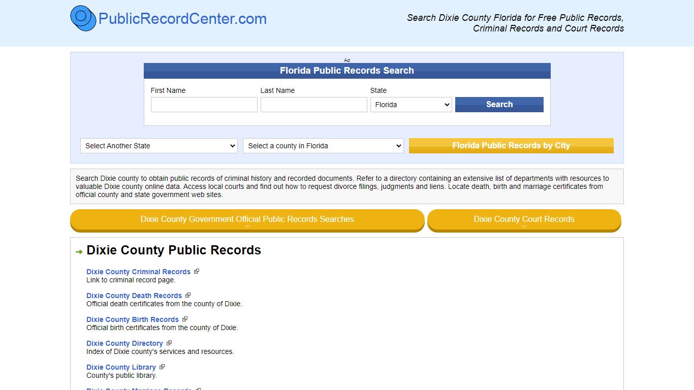 Dixie County Florida Free Public Records - Court Records ...