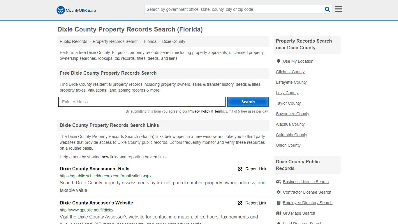 Property Records Search - Dixie County, FL (Assessments ...